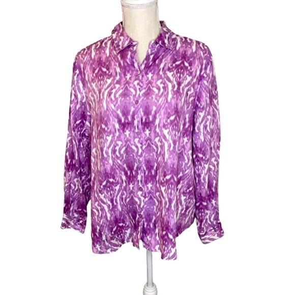 Kim Rogers Linen Button Front Long Sleeve Shirt, PM - Picture 1 of 6